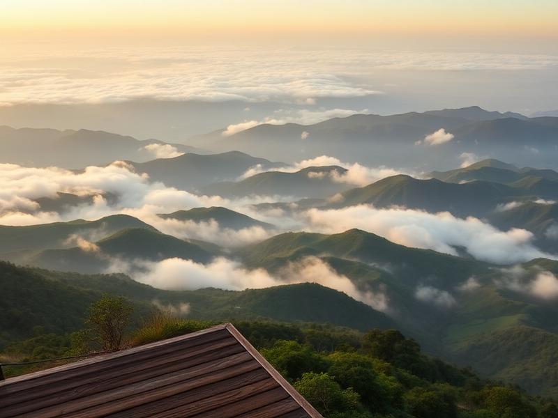 Golden-hour deck overlooking the mountains